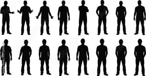 Silhouette Collection Of Men In Various Poses And Workwear male person
