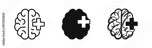 Картината върху платно Brain with Medical Cross Icon Set, Representing Mental Health, Neurology, and Brain Care
