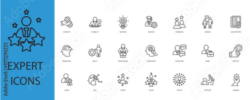 expert icons set outline and Flat Style,transparent background