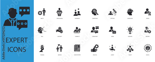 expert icons set outline and Flat Style,transparent background