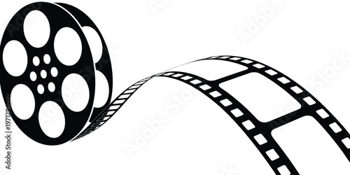 Classic film reel icon with a playful animated transition effect isolated on white background, Vector, illustration