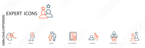 expert icons set outline and Flat Style,transparent background