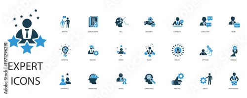 expert icons set outline and Flat Style,transparent background