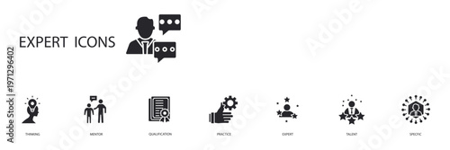 expert icons set outline and Flat Style,transparent background