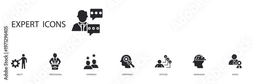 expert icons set outline and Flat Style,transparent background
