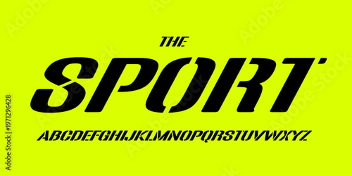 Garage service font, bold italic letters, dynamic alphabet for car racing logo and headline, automotive typography, sport game design. Vector typographic design