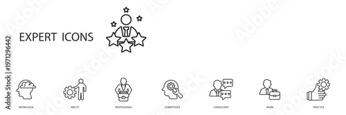 expert icons set outline and Flat Style,transparent background