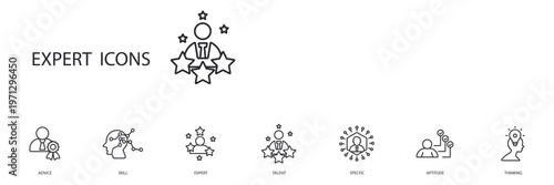 expert icons set outline and Flat Style,transparent background