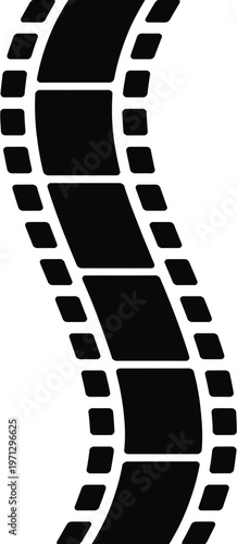 Black film strip with perforations arranged in a curved spiral pattern isolated on white background, Vector, illustration