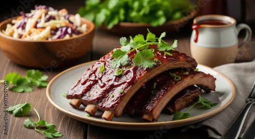 Delicious bbq ribs with coleslaw and fresh herbs a culinary delight
