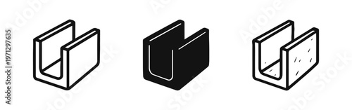U-Channel or C-Channel Beam Industrial Material Icon Set.