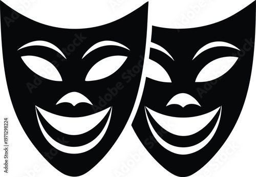 Classic black comedy theater masks vector illustration
