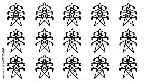 High voltage powerline pylon icons collection for electric utility engineering