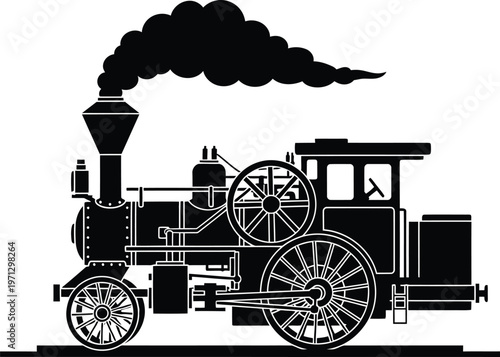 Vintage steam locomotive vector illustration featuring a retro railway engine with antique wheels for classic transportation design