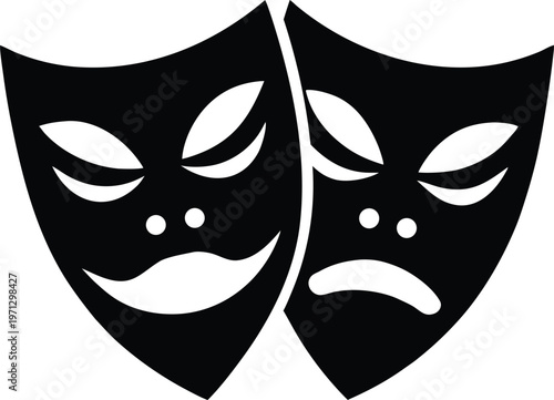 Theatrical comedy tragedy masks vector illustration