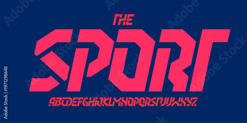 Sport Angular Font, Modular Geometric Alphabet evokes Robotic Digital Architecture and Gaming or Sports UI. Ideal for Game Logo and Headline. Vector Typeset