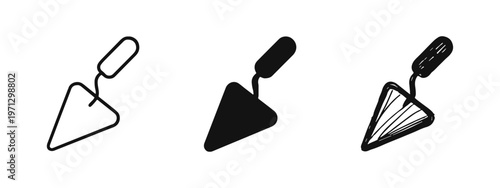 Masonry Trowel Tool Icon Set in Outline, Solid, and Sketchy Styles