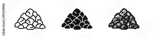 Pile of Rocks or Stones Icon Set in Outline, Solid, and Sketchy Styles