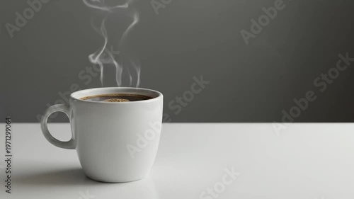 Steaming hot coffee in mug.
