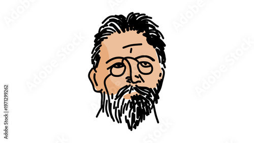  Anton Chekhov portrait, flat vector illustration