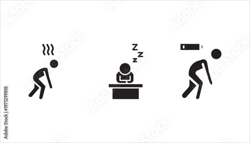 tired person icon set, fatigue or exhausted, stress, vector illustration on white background