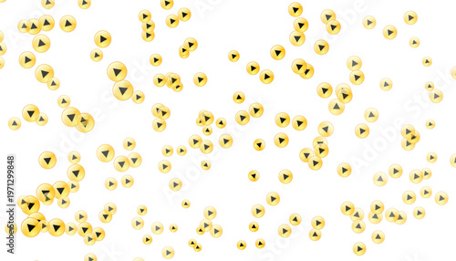Scattered yellow play buttons on white background circle