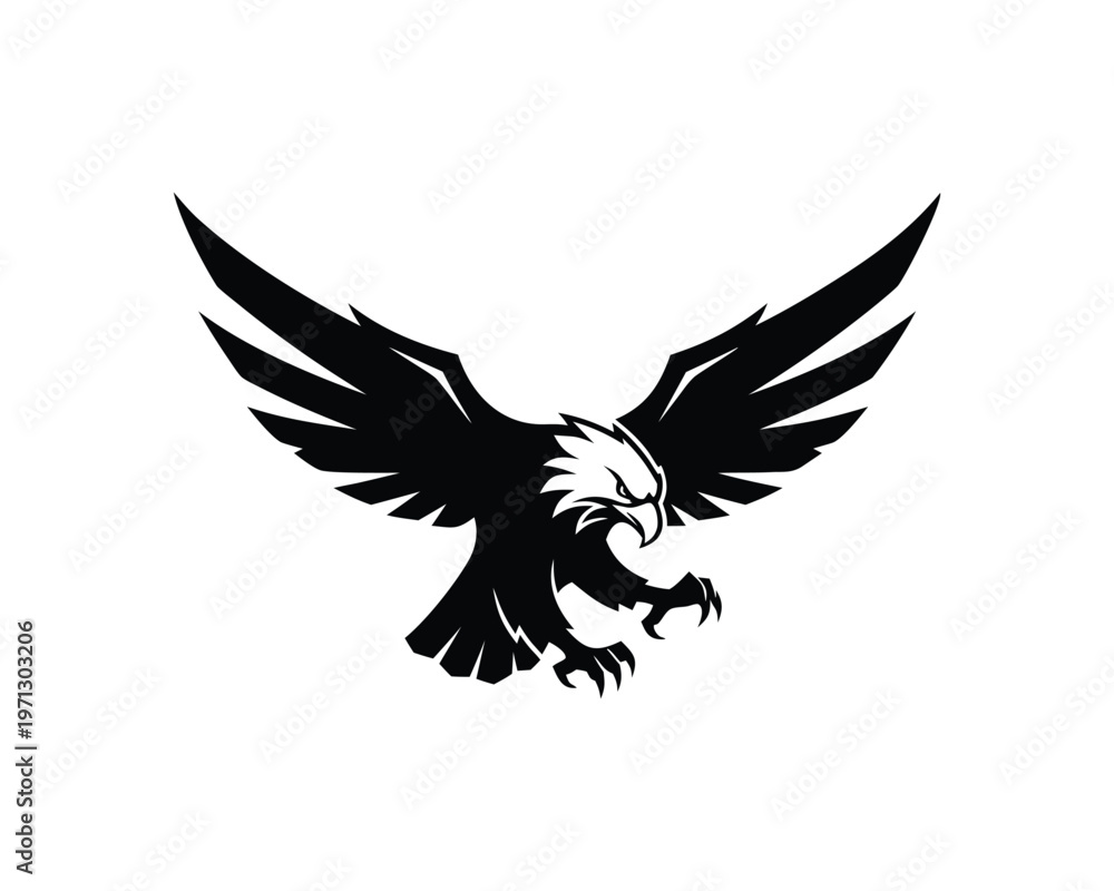 Fototapeta premium Minimalist Black Eagle Silhouette Flying - USA Symbol, Leadership, Courage Vector Illustration