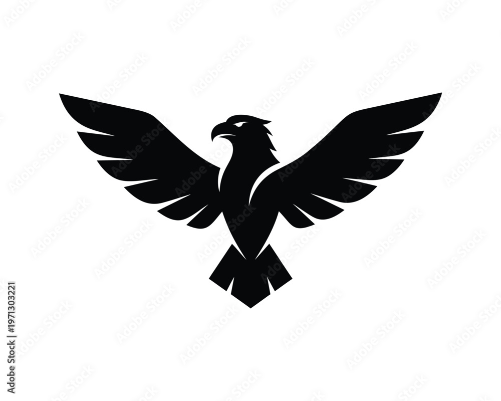 Fototapeta premium Bald Eagle Spread Wings Silhouette Vector – Black and White