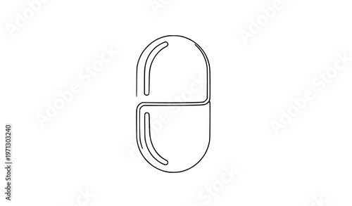 Medicine capsule continuous one line drawing minimal pill icon outline healthcare vector illustration
