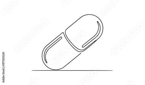 Tilted medicine capsule continuous one line drawing minimal pill outline healthcare vector design