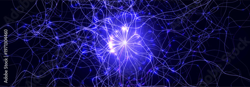 Neural Network Brain Neurone Synapse Connections Lightning Ball Energy Glow. Machine Learning Technology Background for AI Data Flow, BigData, Medical Science Research, Biotech. Vector illustration