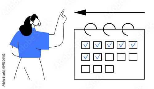 Task management concept. Visual of a person pointing at a calendar with marked checklists task organization and productivity. Task management for scheduling apps, teamwork, project planning, time