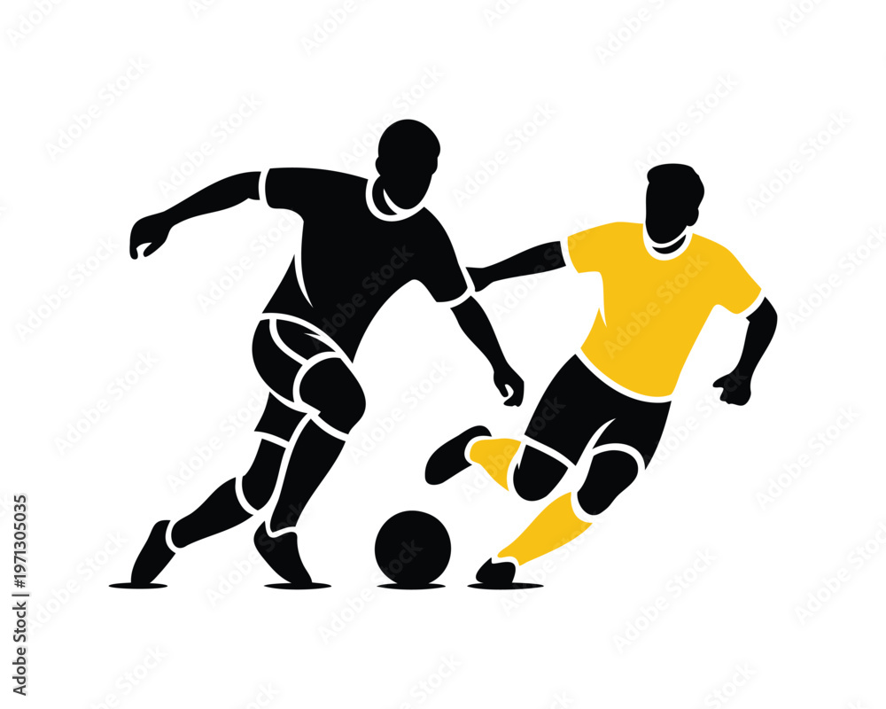 Naklejka premium Soccer Players Silhouette in Action – Football Match Dynamic Vector Illustration