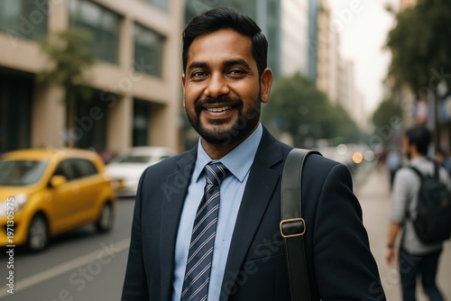 Professional urban businessman smiling