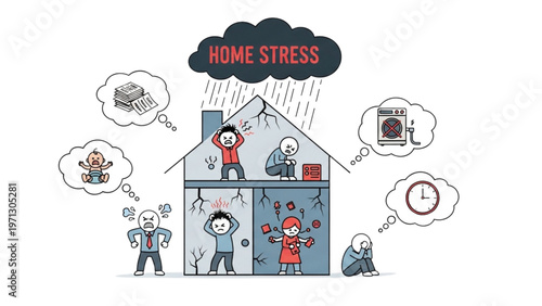Stressed Person at Home Vector Illustration