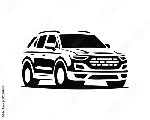 Car Vector Illustration - Black and White Sports Utility Vehicle Silhouette