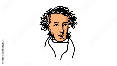 Alexander Pushkin portrait, flat vector illustration
