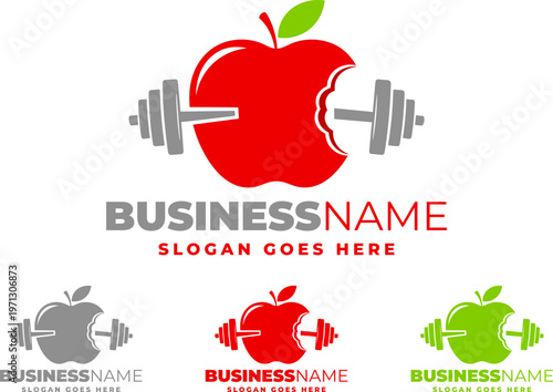 Apple Dumbbell Fitness Logo Template for Gym, Health, Nutrition and Wellness Branding