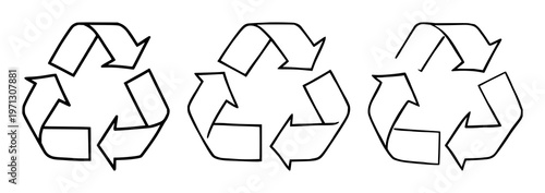 Recycling symbol set with black line art minimalist design featuring recycled symbol, line art, minimalist with clear white background and eco-friendly icon