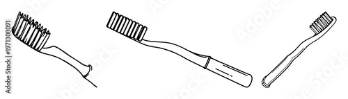 Bamboo toothbrush set with black line art of bristles on white background featuring toothbrush, bamboo, bristles, healthy with oral care and dental hygiene