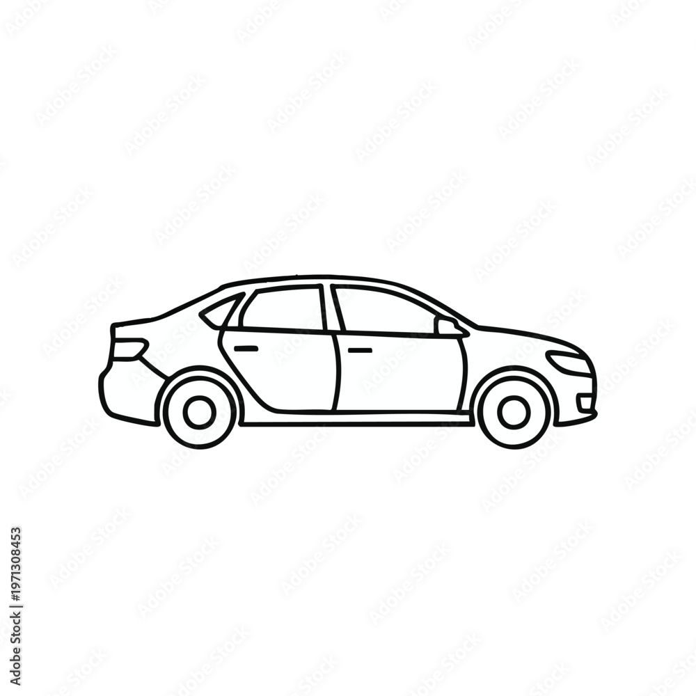 Fototapeta premium Modern Sedan Car Side View Outline Icon for Mobility and App Design
