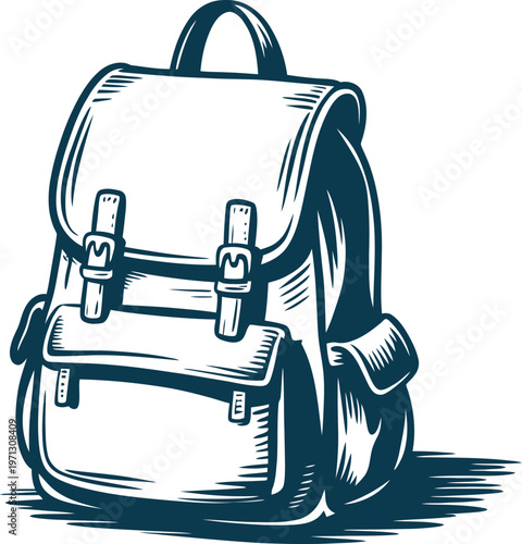 Vintage blue and white backpack with buckles and front pocket