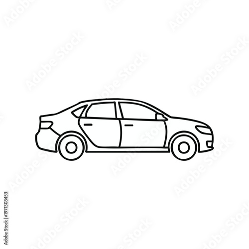 Modern Sedan Car Side View Outline Icon for Mobility and App Design