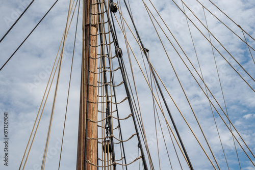 Ship mast of a sailing boat, detail.