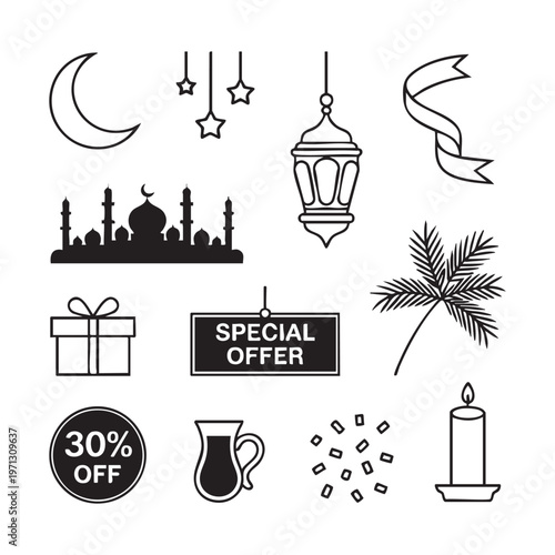 Black and white of sale promotion symbols and discount special offer 30 percent off