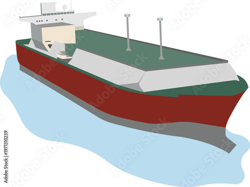 Illustration of Cargo Ship Bulk Carrier at Sea With Open Deck and Superstructure