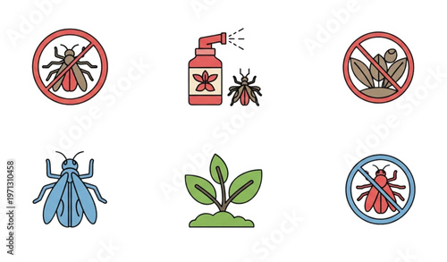 Pest control line icon set plant protection insect control agriculture editable stroke isolated on transparent background