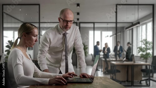 Serene Corporate Environment Featuring Female Leader Receiving Expert Advice At Digital Dashboard