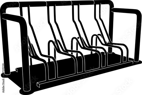 Modern black metal bike parking rack silhouette vector flat design graphic isolated on white background
