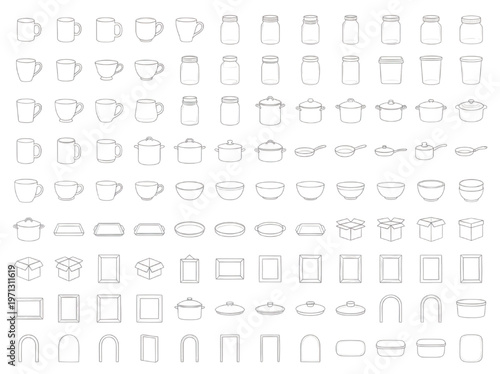 Collection of CAD design elements and icons for graphic design and web development